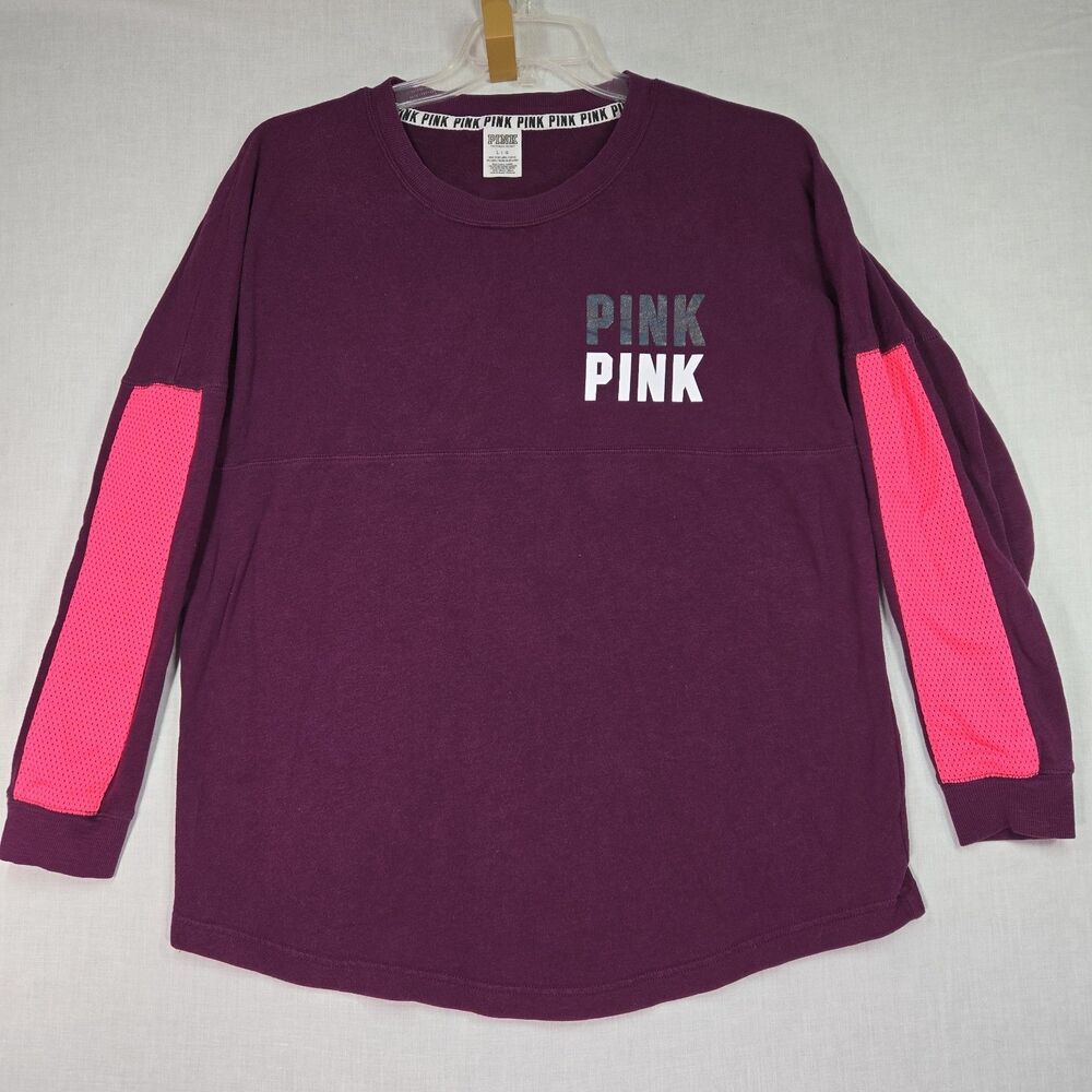 PINK Victoria's Secret Plum Long Sleeve Tee with Hot Pink Mesh Sleeve Panels